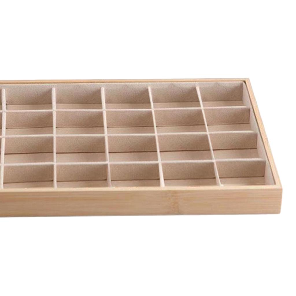 Bamboo Wood Jewelry Display Stand for Pendant Necklace Beige 24 Grids