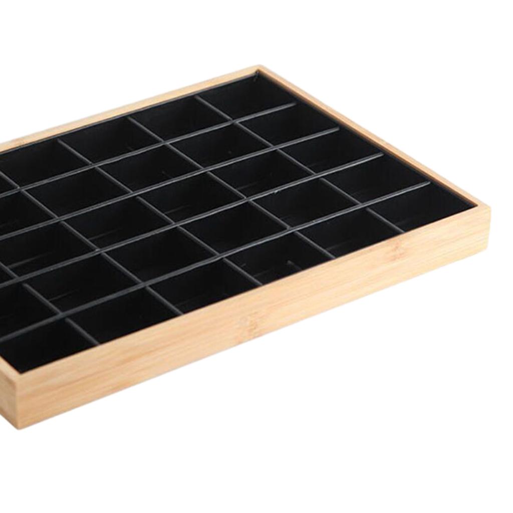 Bamboo Wood Jewelry Display Stand for Pendant Necklace Black 30 Grids