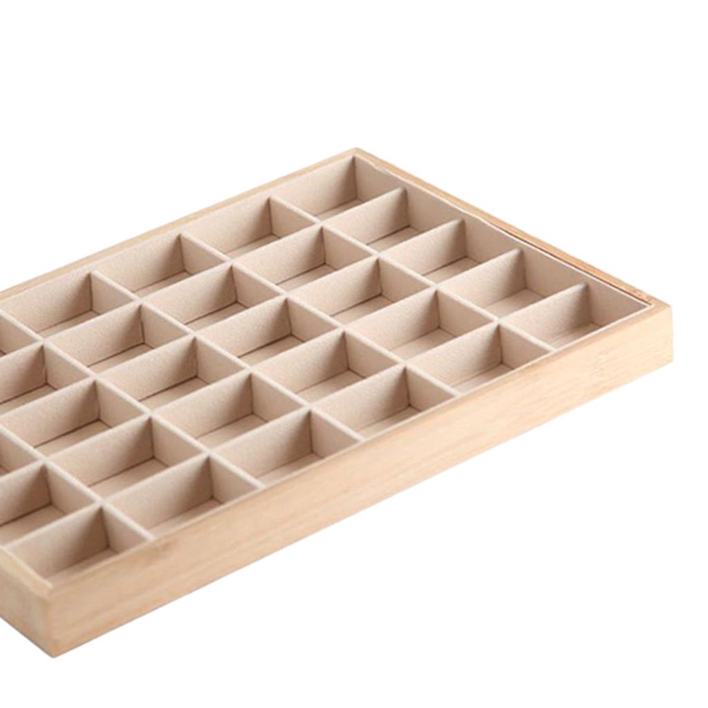 Bamboo Wood Jewelry Display Stand for Pendant Necklace Beige 30 Grids