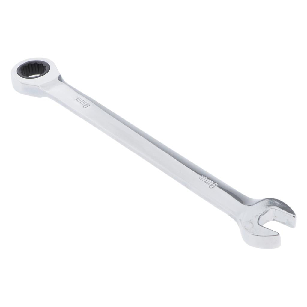 6mm-32mm Steel Metric Fixed Head Ratchet Spanner Wrench Hand Nut Tools 9mm