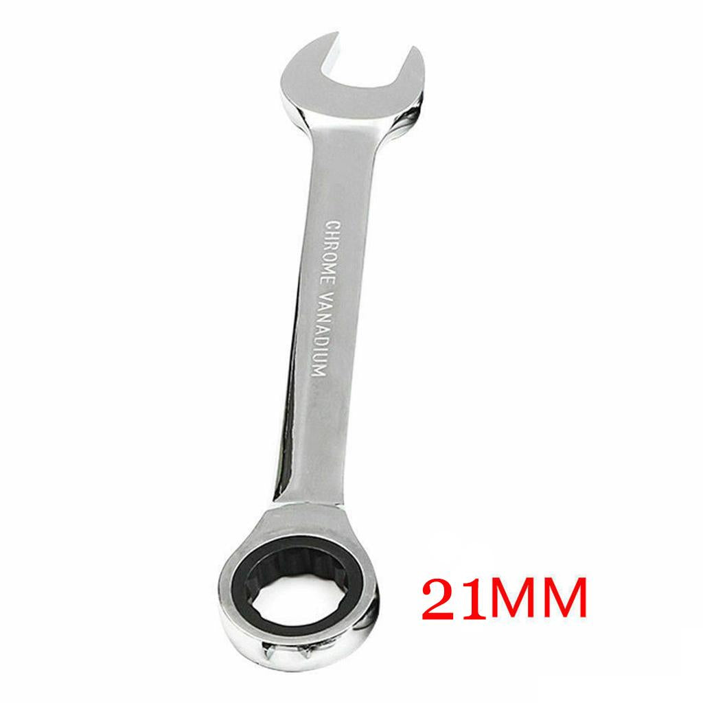 6mm-32mm Steel Metric Fixed Head Ratchet Spanner Wrench Hand Nut Tools 21mm