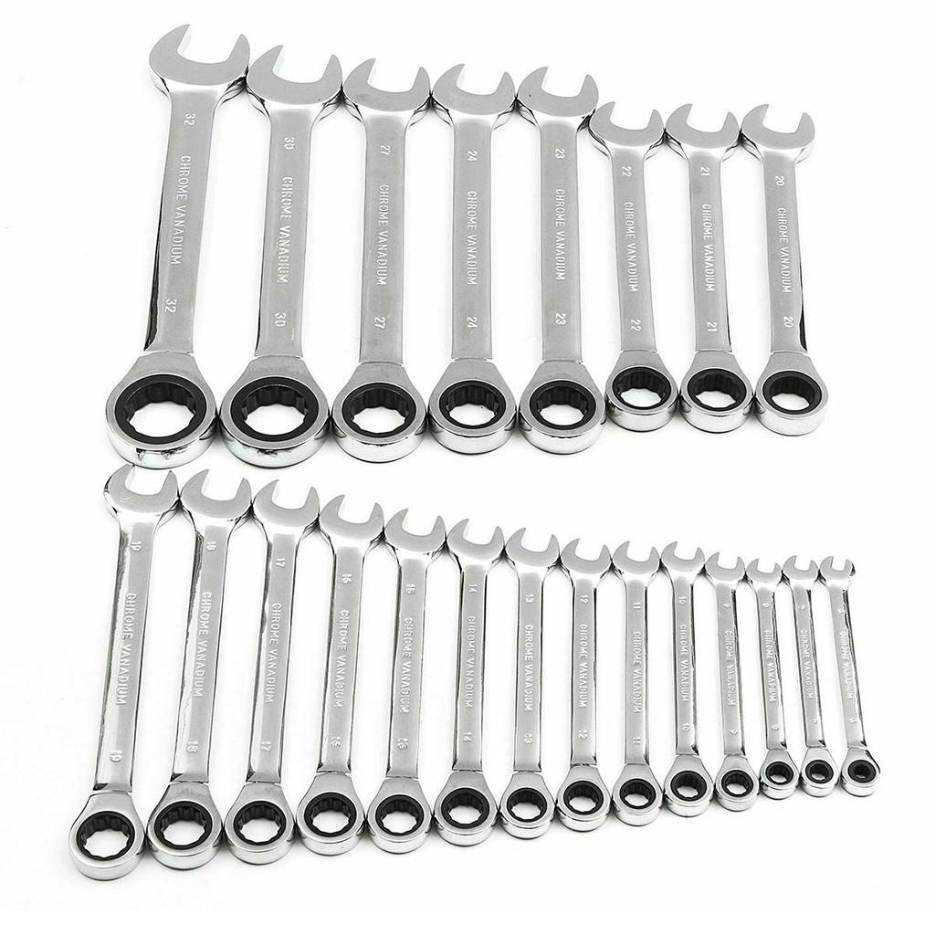 6mm-32mm Steel Metric Fixed Head Ratchet Spanner Wrench Hand Nut Tools 25mm
