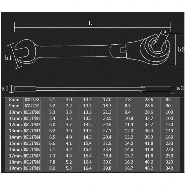 Tubing Ratchet Wrench Horn Flexible Head 72 Tooth Alloy Steel Repair Tool 12mm