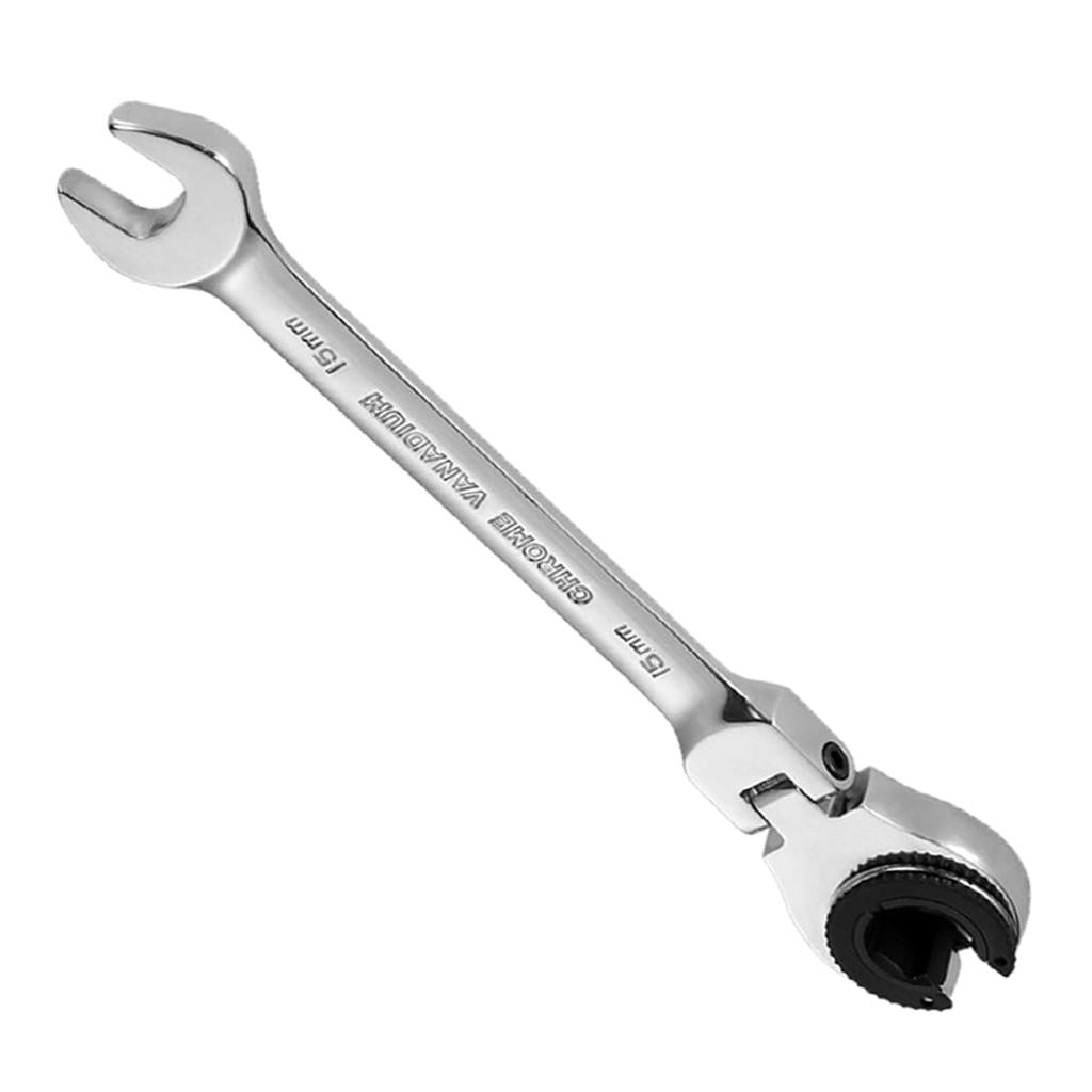 Tubing Ratchet Wrench Horn Flexible Head 72 Tooth Alloy Steel Repair Tool 15mm