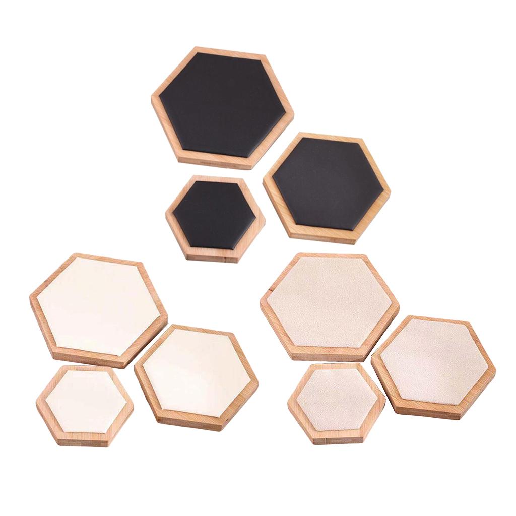 3pcs Wooden Jewelry Showcase Earrings Necklace Display Holder Black Leather