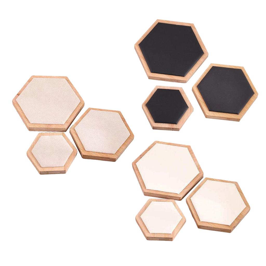 3pcs Wooden Jewelry Showcase Earrings Necklace Display Holder Black Leather