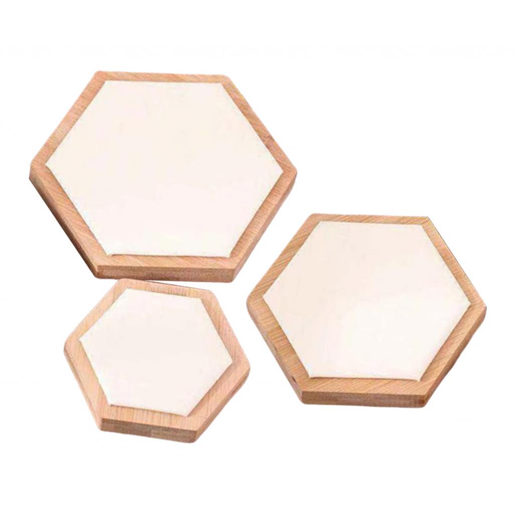 3pcs Wooden Jewelry Showcase Earrings Necklace Display Holder White Leather