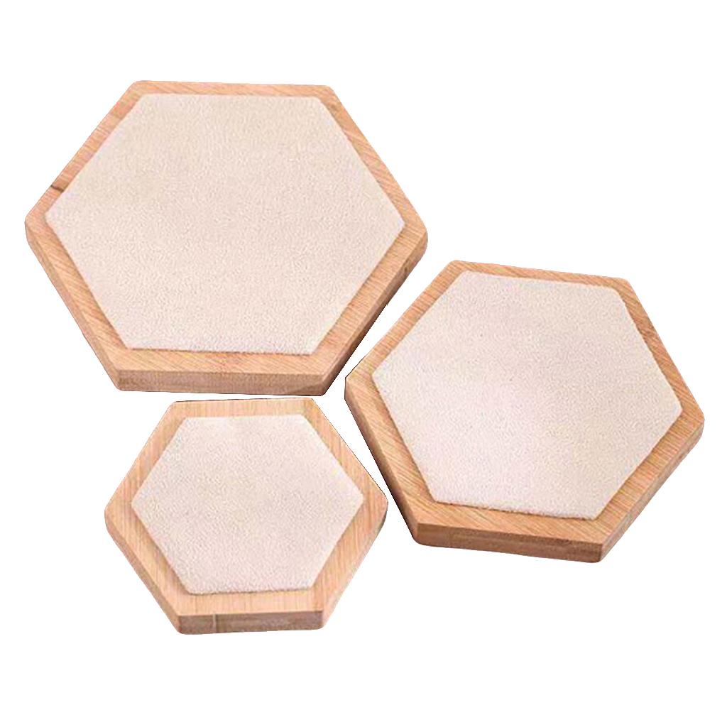 3pcs Wooden Jewelry Showcase Earrings Necklace Display Holder beige velvet