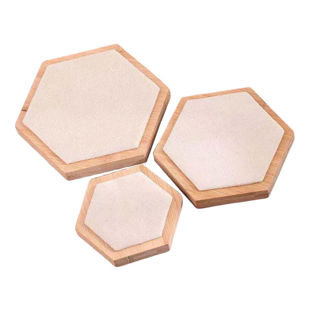 3pcs Wooden Jewelry Showcase Earrings Necklace Display Holder beige velvet