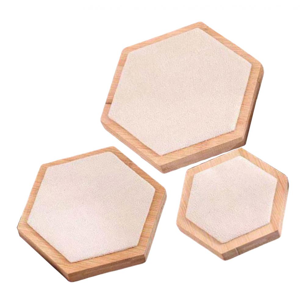3pcs Wooden Jewelry Showcase Earrings Necklace Display Holder beige velvet