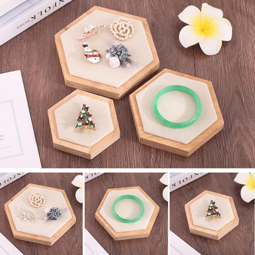 3pcs Wooden Jewelry Showcase Earrings Necklace Display Holder beige velvet