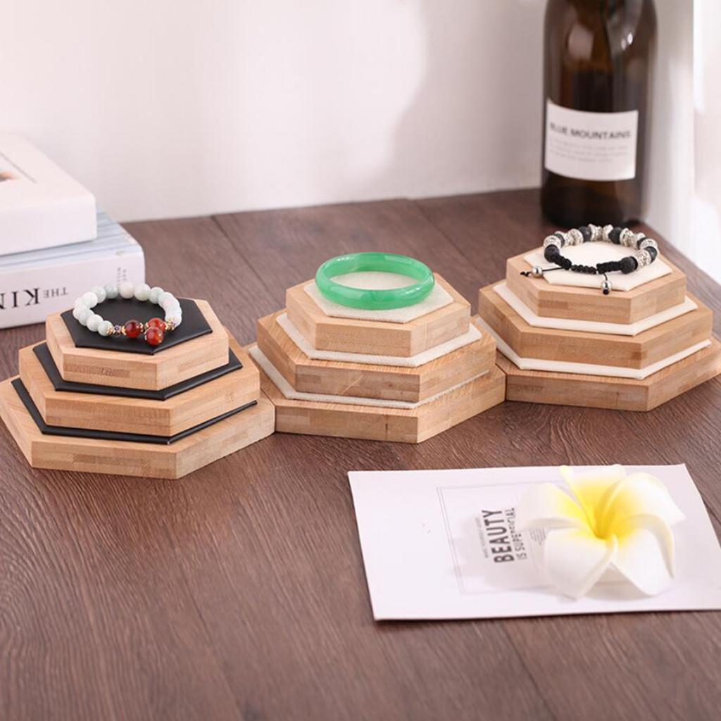 3pcs Wooden Jewelry Showcase Earrings Necklace Display Holder beige velvet