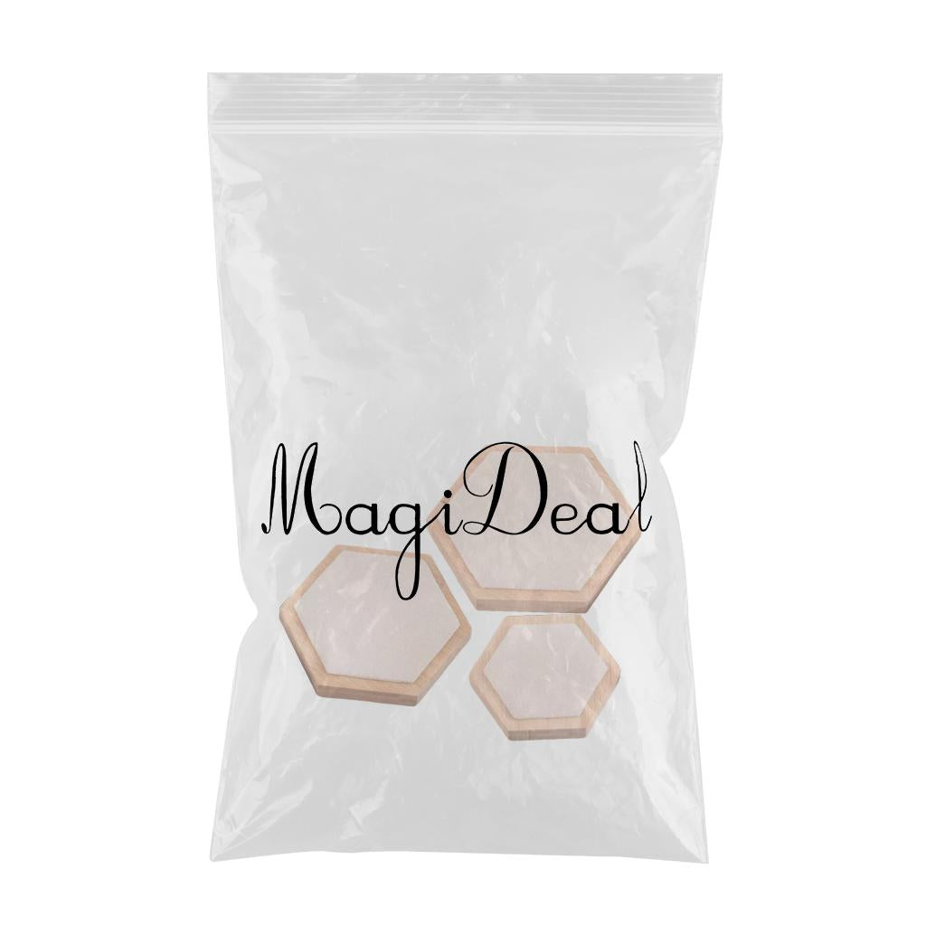 3pcs Wooden Jewelry Showcase Earrings Necklace Display Holder beige velvet