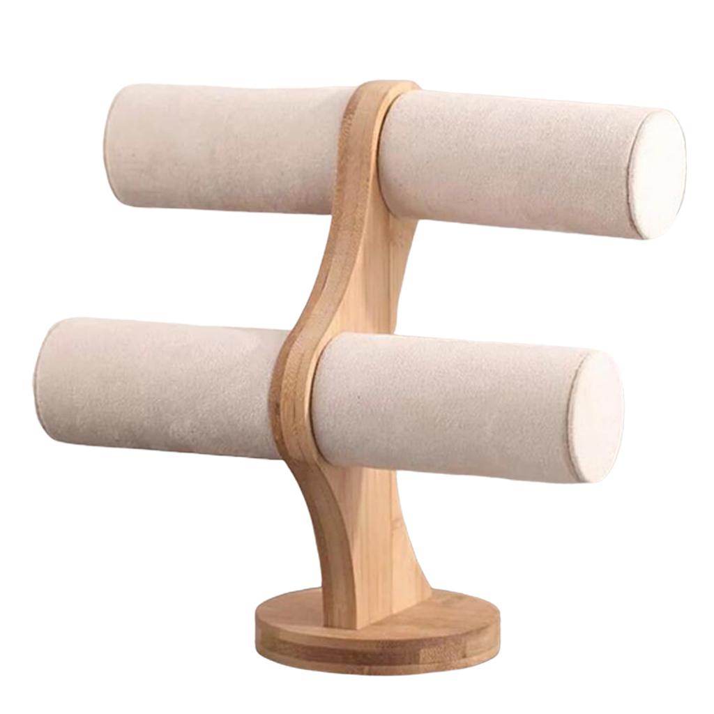 T-bar Jewelry Bracelet Bangle Watch Display Stands 2 Tier beige velvet