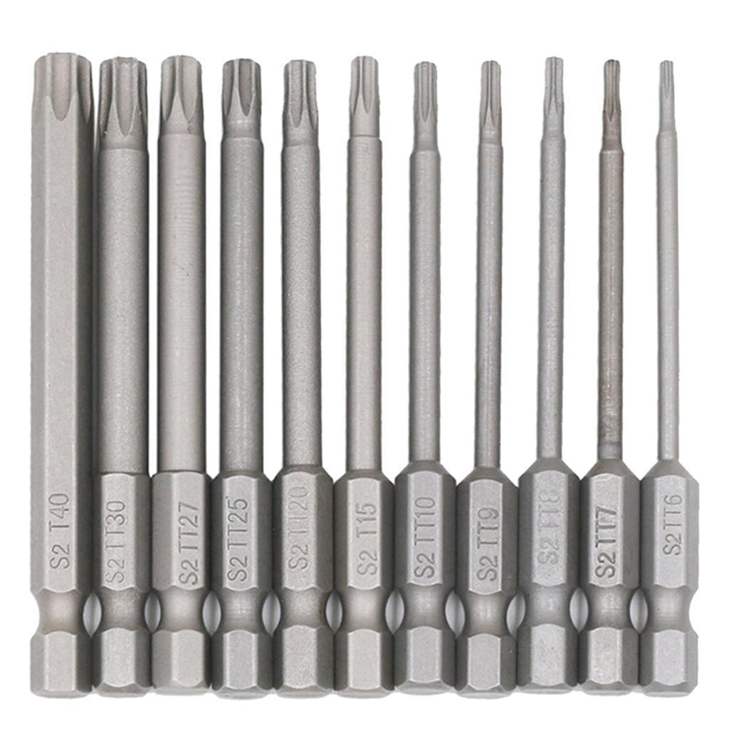 11pc Electric 1/4" Shank Screwdriver Hexagonal Magnetic Bits Hand Tool 100mm
