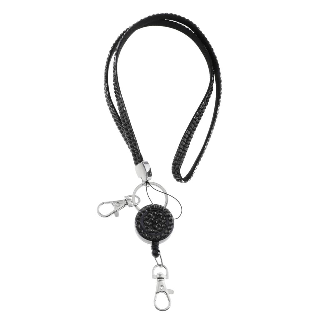 Lanyard ID Badge Card Holder Sparkling Phone Keys Neck Straps Black