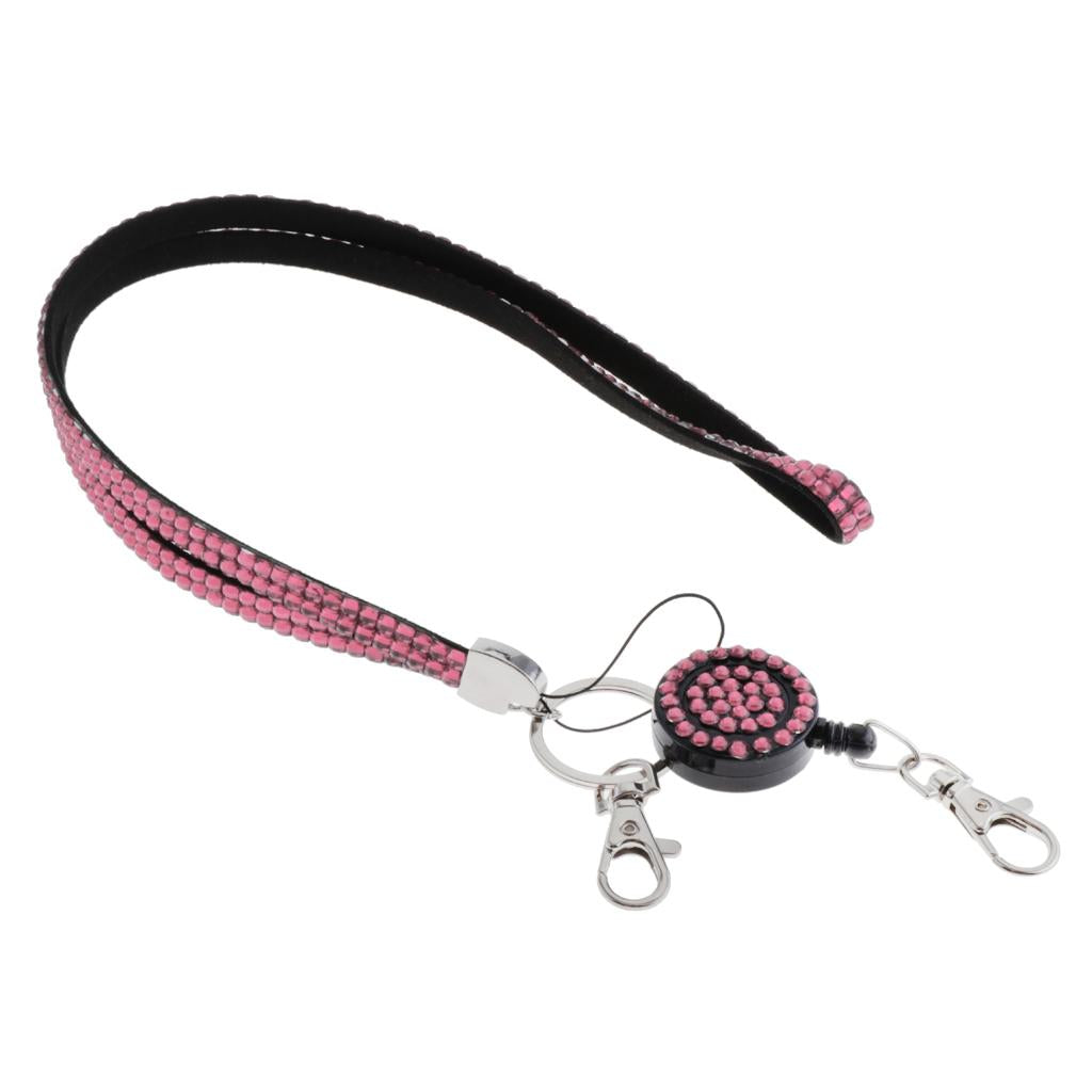 Lanyard ID Badge Card Holder Sparkling Phone Keys Neck Straps Pink