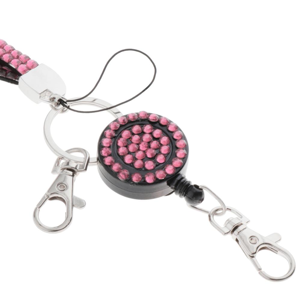 Lanyard ID Badge Card Holder Sparkling Phone Keys Neck Straps Pink