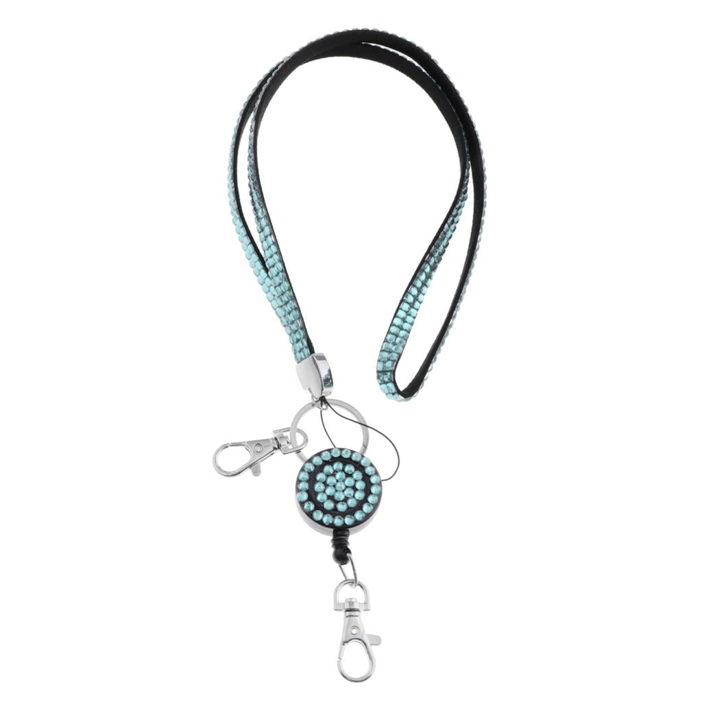 Lanyard ID Badge Card Holder Sparkling Phone Keys Neck Straps Light Blue