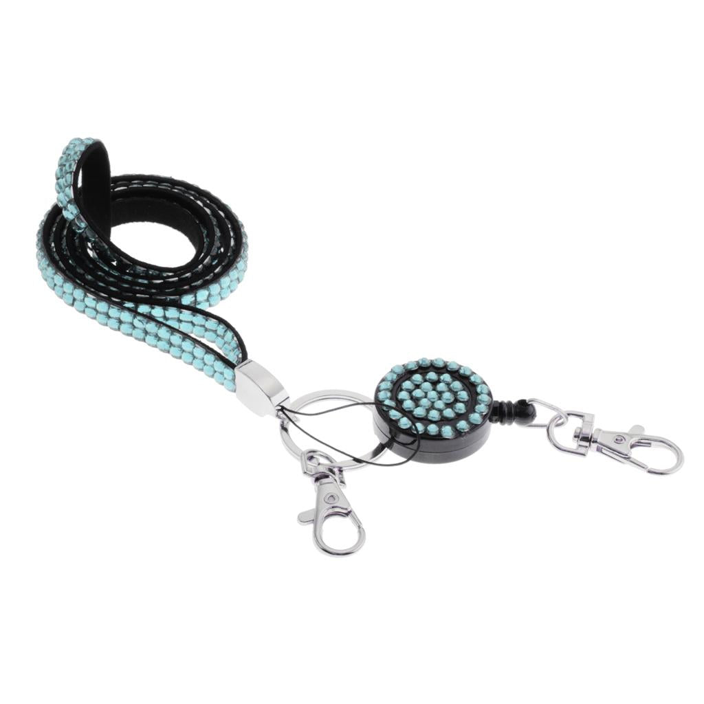 Lanyard ID Badge Card Holder Sparkling Phone Keys Neck Straps Light Blue