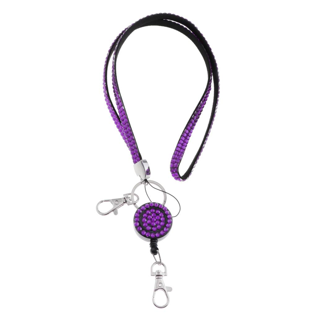 Lanyard ID Badge Card Holder Sparkling Phone Keys Neck Straps Purple