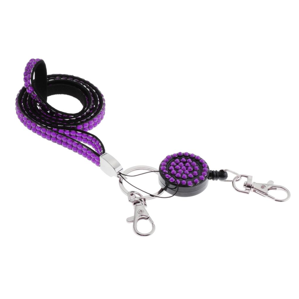 Lanyard ID Badge Card Holder Sparkling Phone Keys Neck Straps Purple