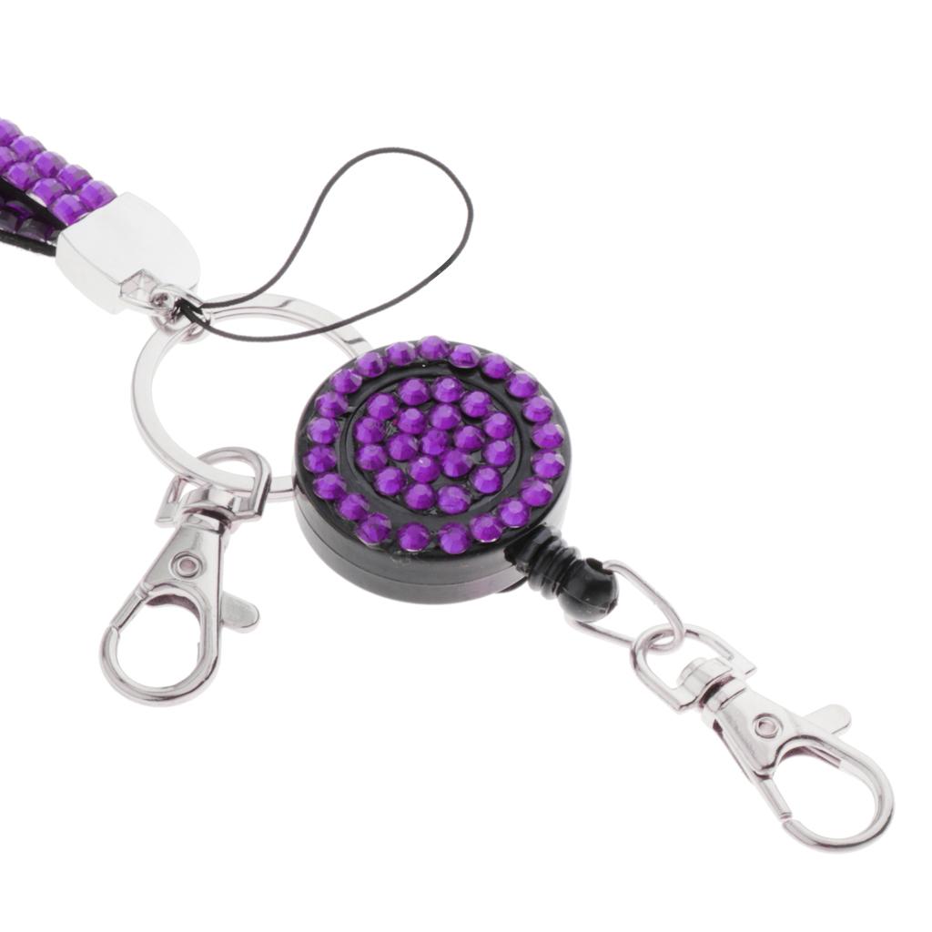 Lanyard ID Badge Card Holder Sparkling Phone Keys Neck Straps Purple