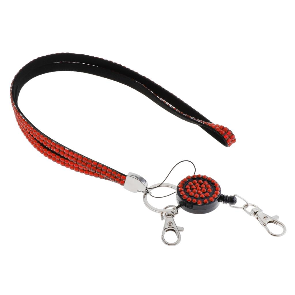 Lanyard ID Badge Card Holder Sparkling Phone Keys Neck Straps Red