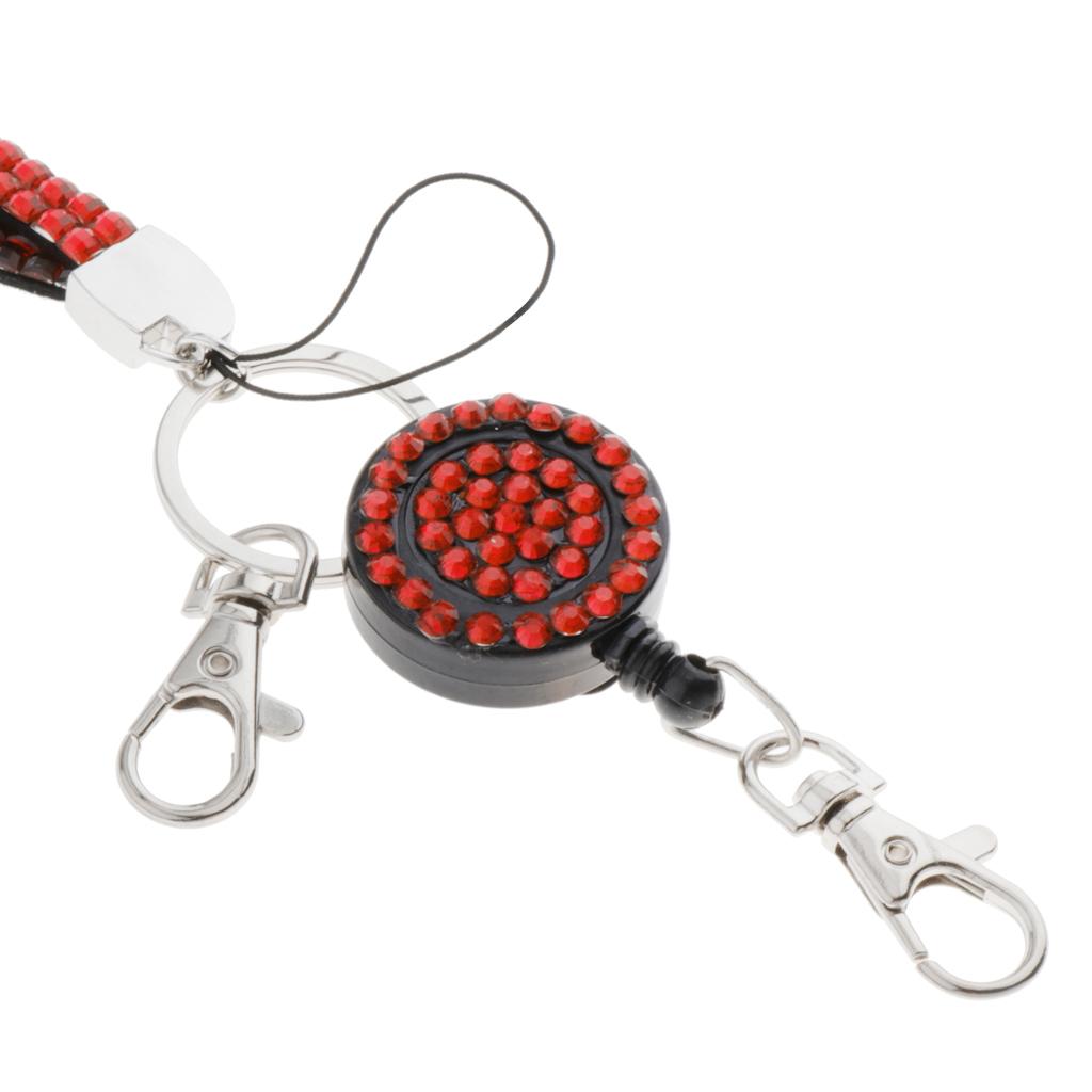 Lanyard ID Badge Card Holder Sparkling Phone Keys Neck Straps Red
