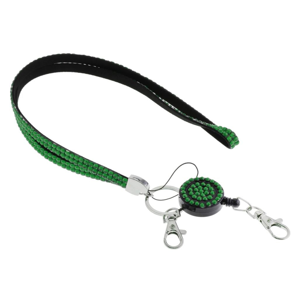 Lanyard ID Badge Card Holder Sparkling Phone Keys Neck Straps Dark Green