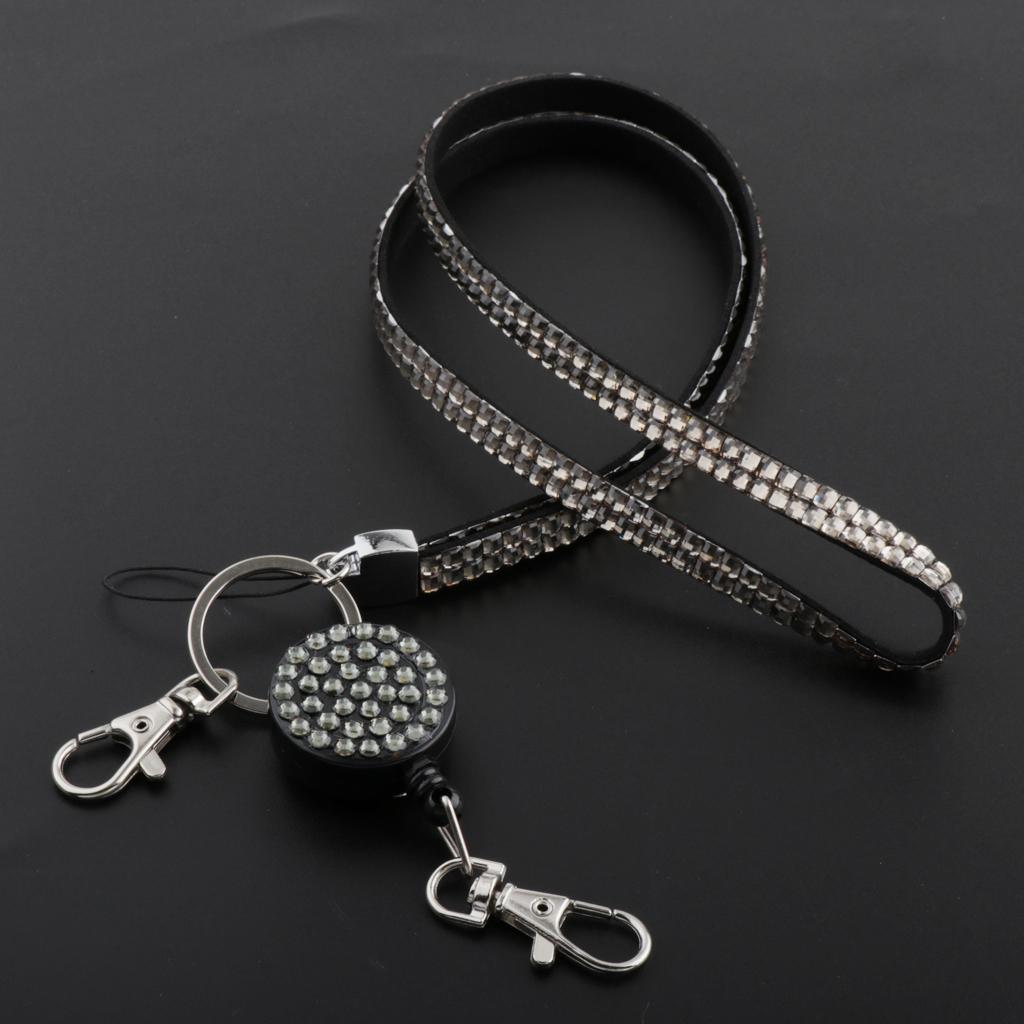 Lanyard ID Badge Card Holder Sparkling Phone Keys Neck Straps Gray
