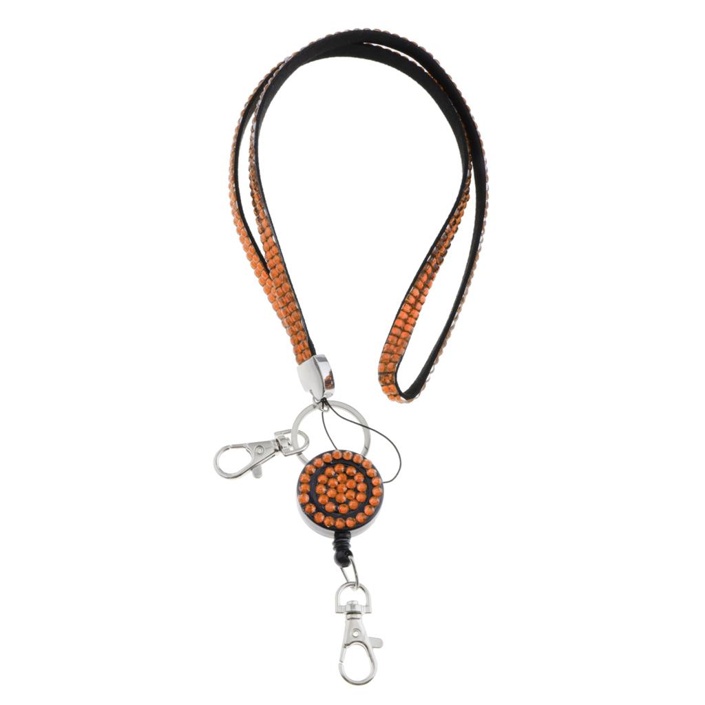 Lanyard ID Badge Card Holder Sparkling Phone Keys Neck Straps Orange