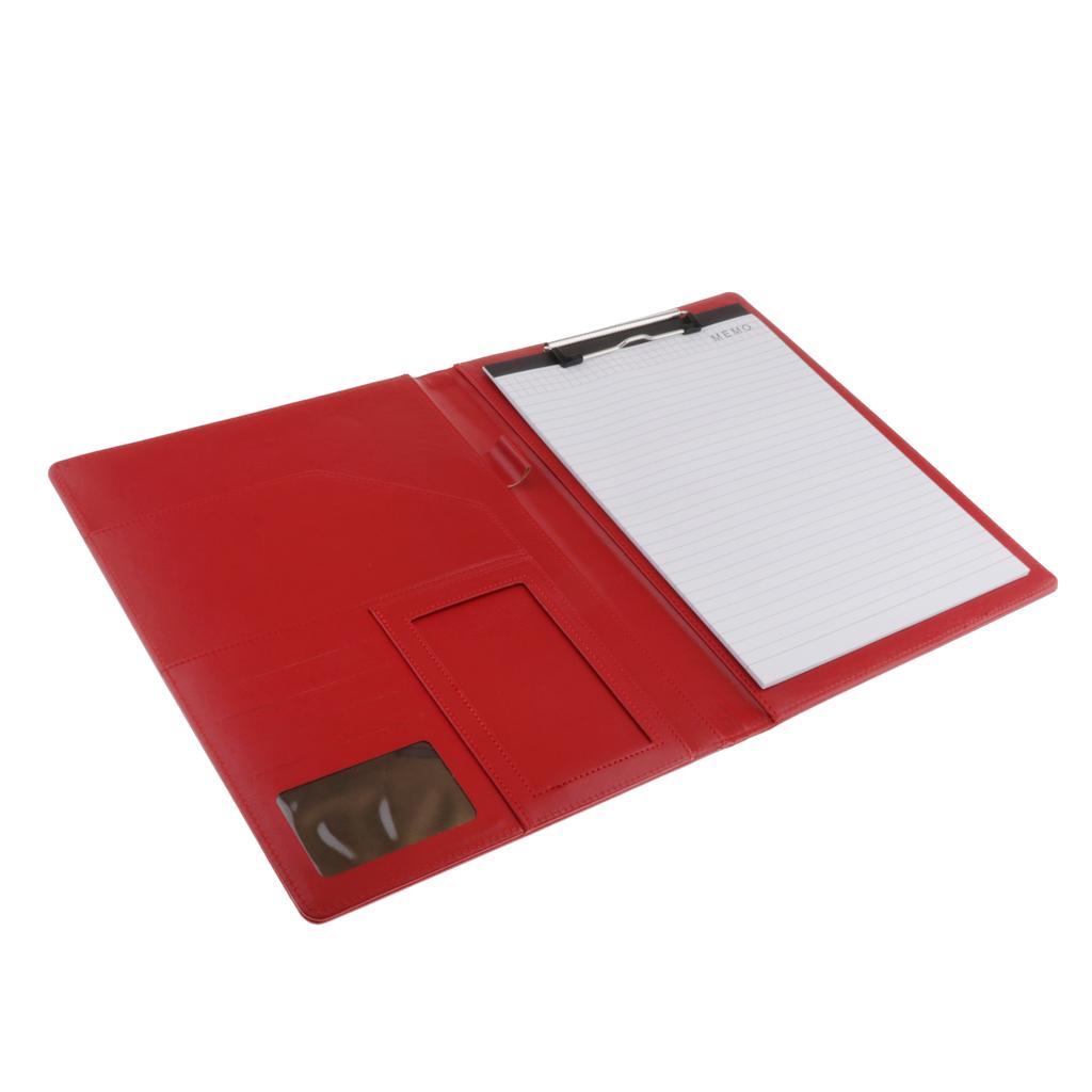 File Folder Paper Organizer Document Holder Writing Pad PU Leather Red