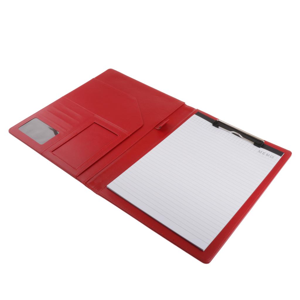 File Folder Paper Organizer Document Holder Writing Pad PU Leather Red