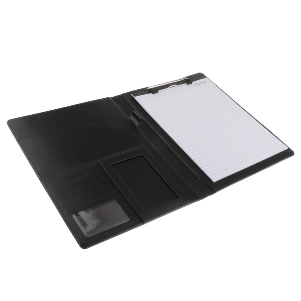 File Folder Paper Organizer Document Holder Writing Pad PU Leather Black