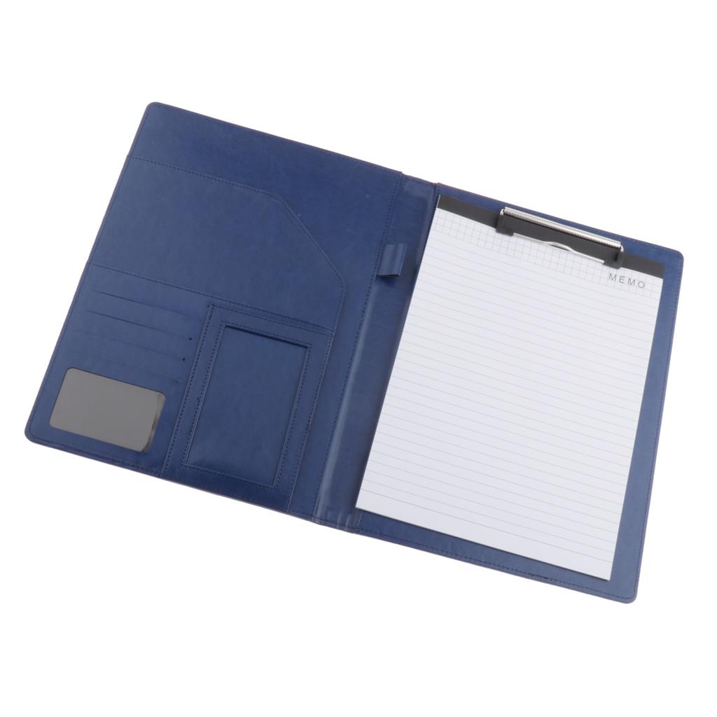 File Folder Paper Organizer Document Holder Writing Pad PU Leather Blue