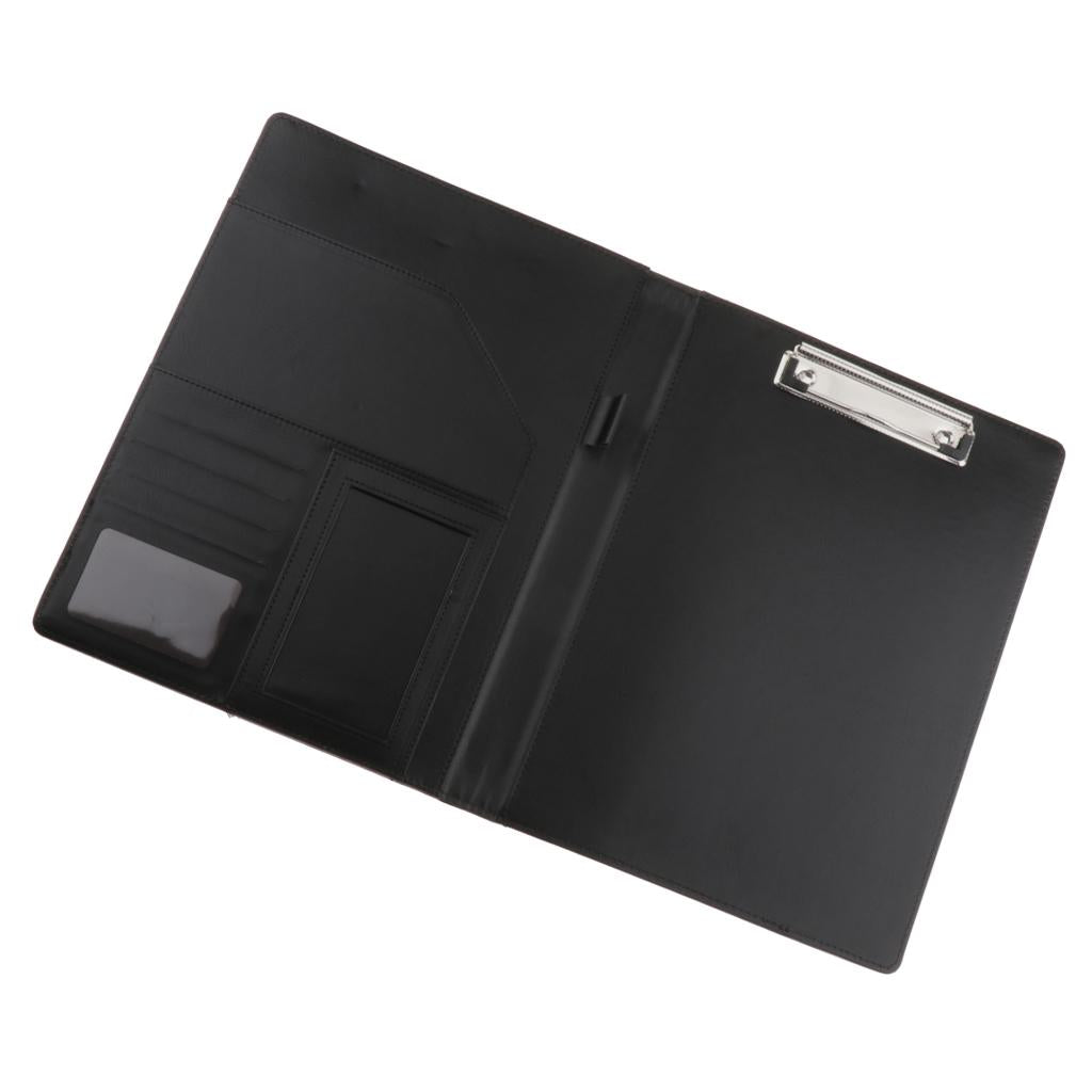 File Folder Paper Organizer Document Holder Writing Pad PU Leather Black-1