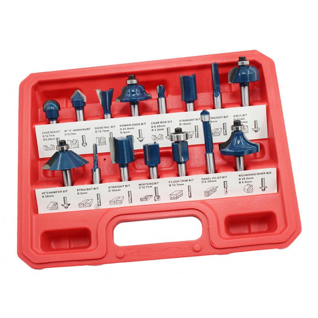 1/4" (6.35mm) Shank Trim Milling Cutter Router Bit Tool Set of 15pcs