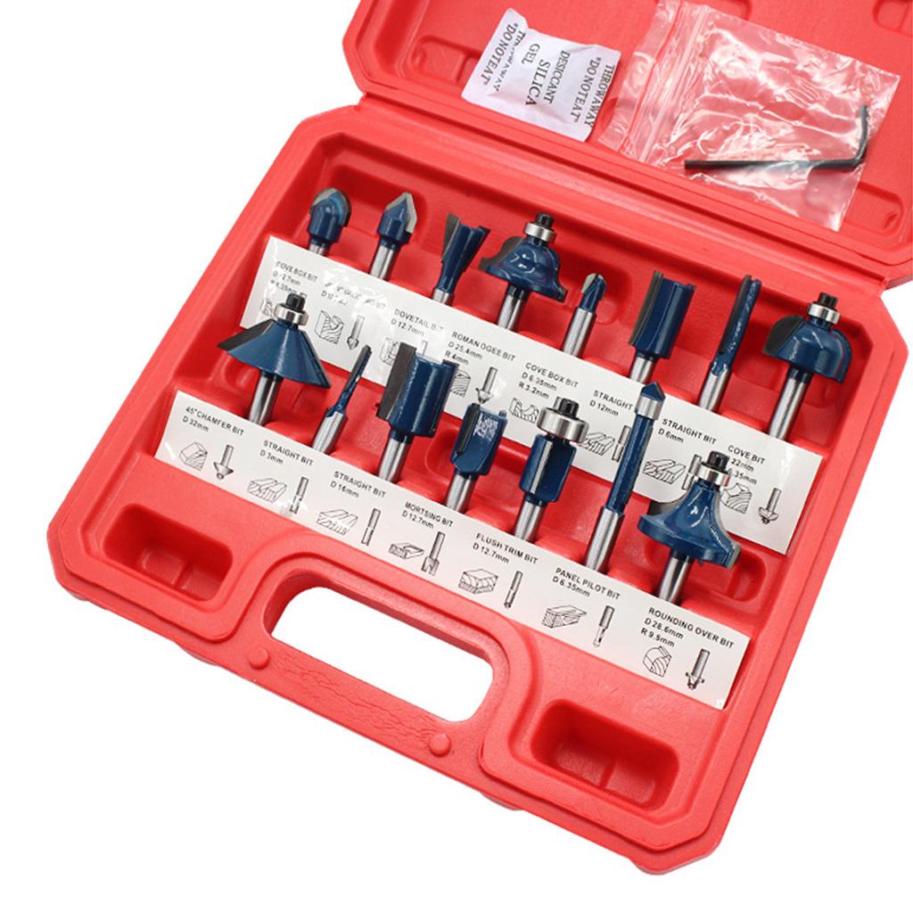 1/4" (6.35mm) Shank Trim Milling Cutter Router Bit Tool Set of 15pcs