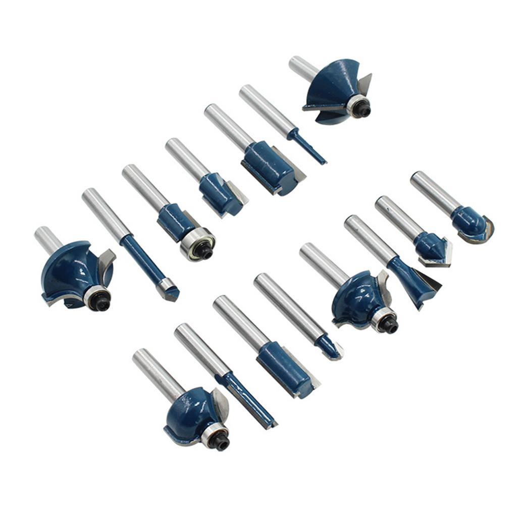 1/4" (6.35mm) Shank Trim Milling Cutter Router Bit Tool Set of 15pcs