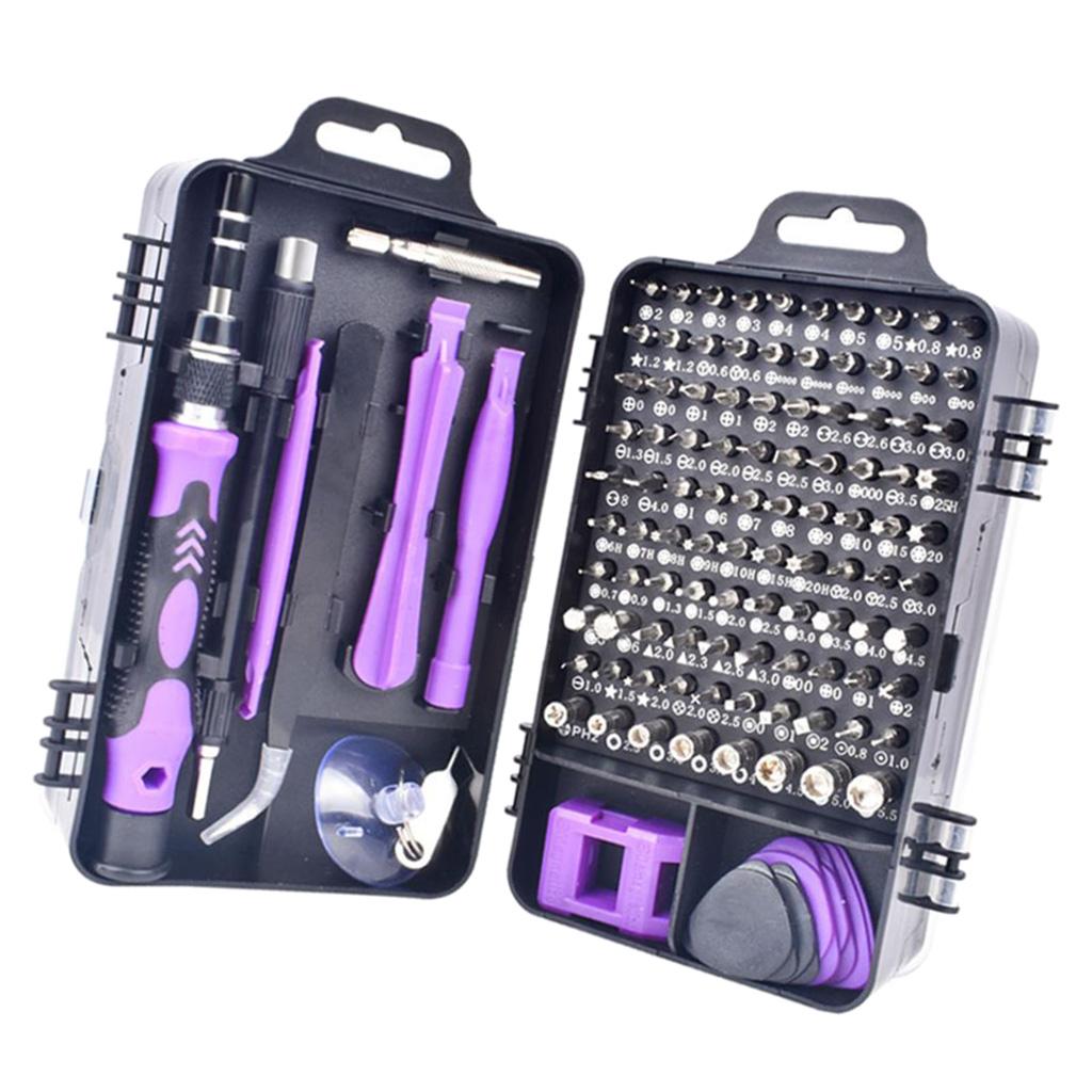115-IN-1 Steel Screwdriver Set for Watch Repairing Tool Kit Black Purple