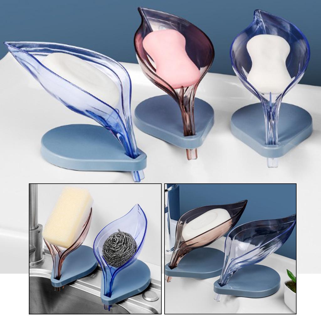 Leaf Shape Soap Box Clear Storage Plate Case Kitchen Sink Supplies Gadgets White