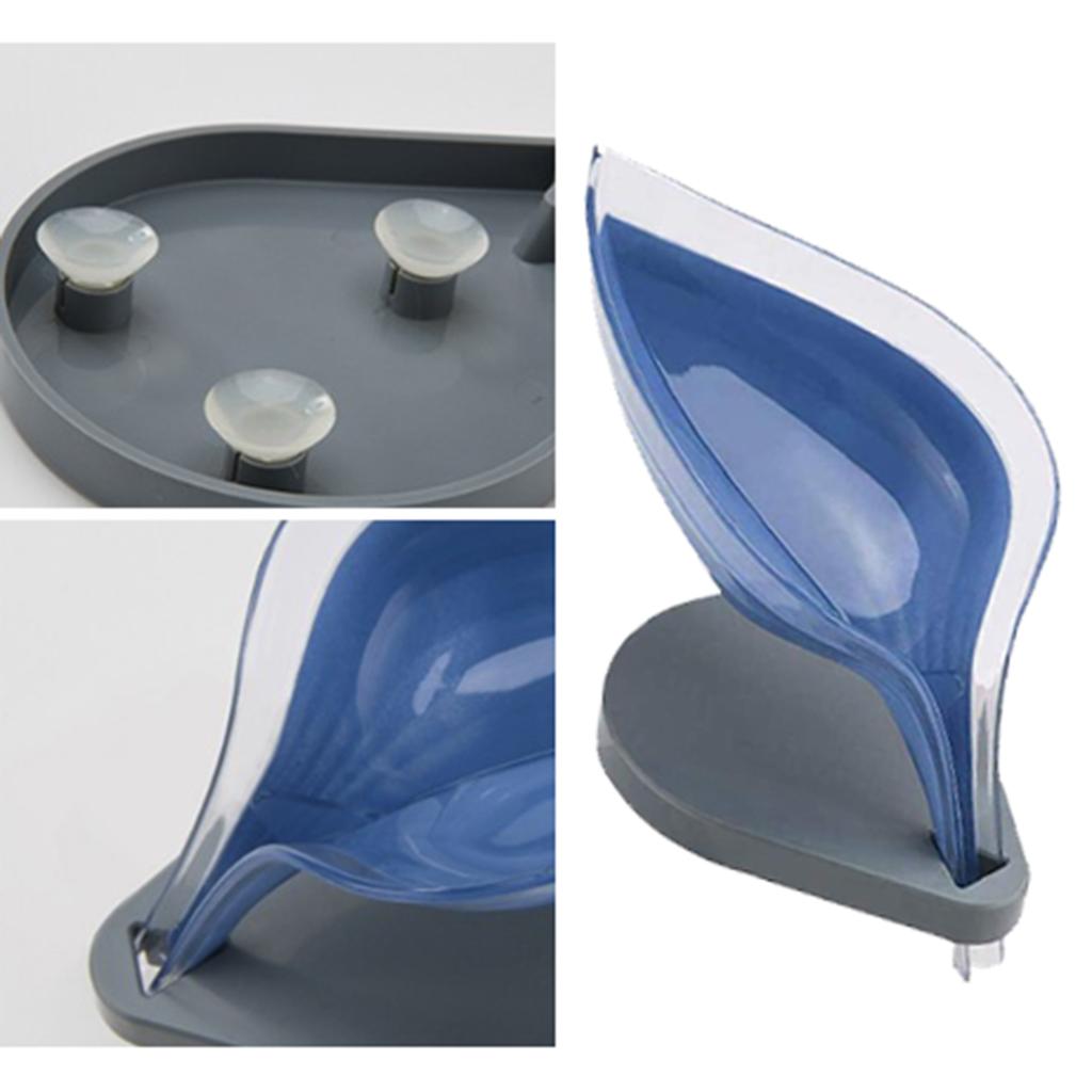 Leaf Shape Soap Box Clear Storage Plate Case Kitchen Sink Supplies Gadgets Dark Blue