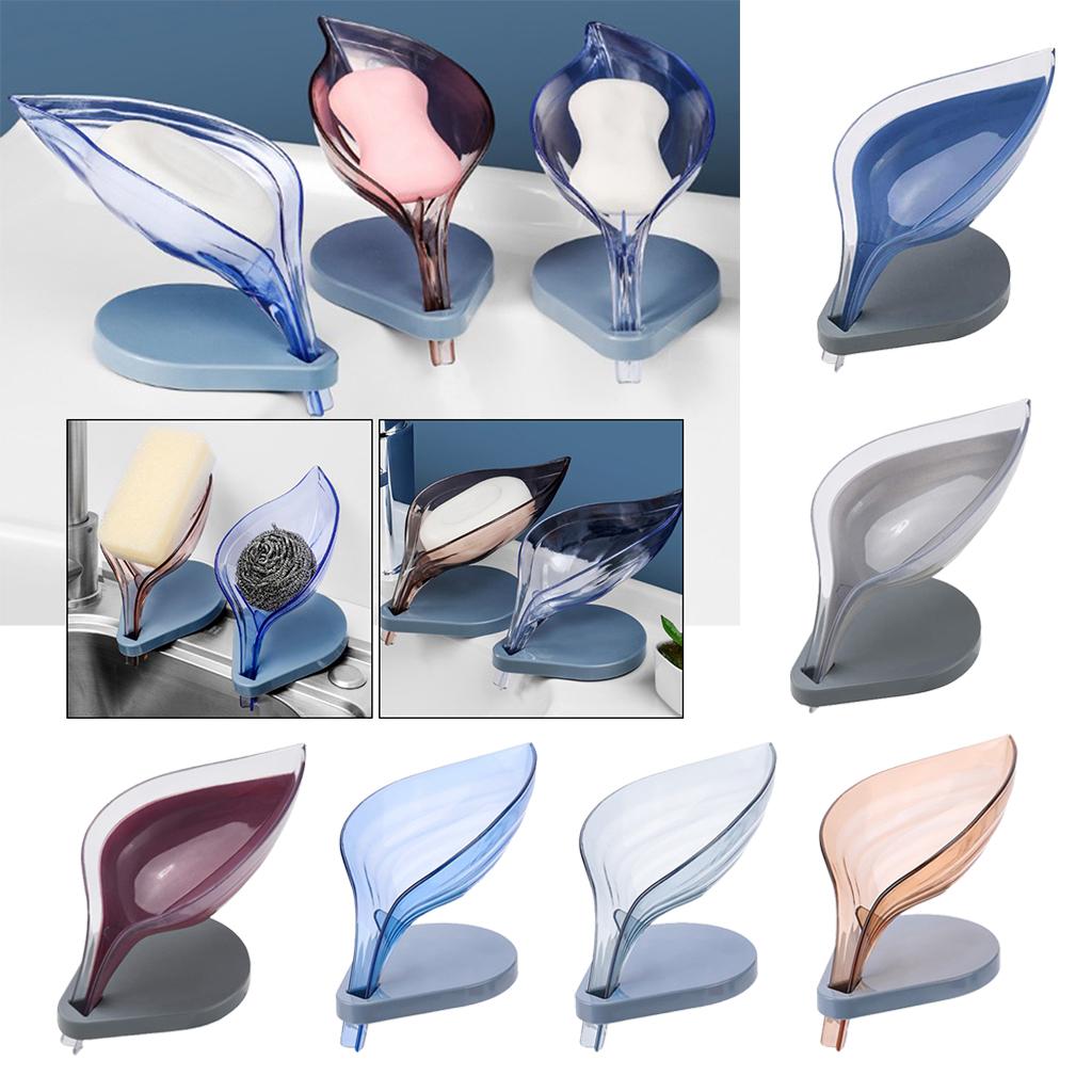 Leaf Shape Soap Box Clear Storage Plate Case Kitchen Sink Supplies Gadgets Dark Blue
