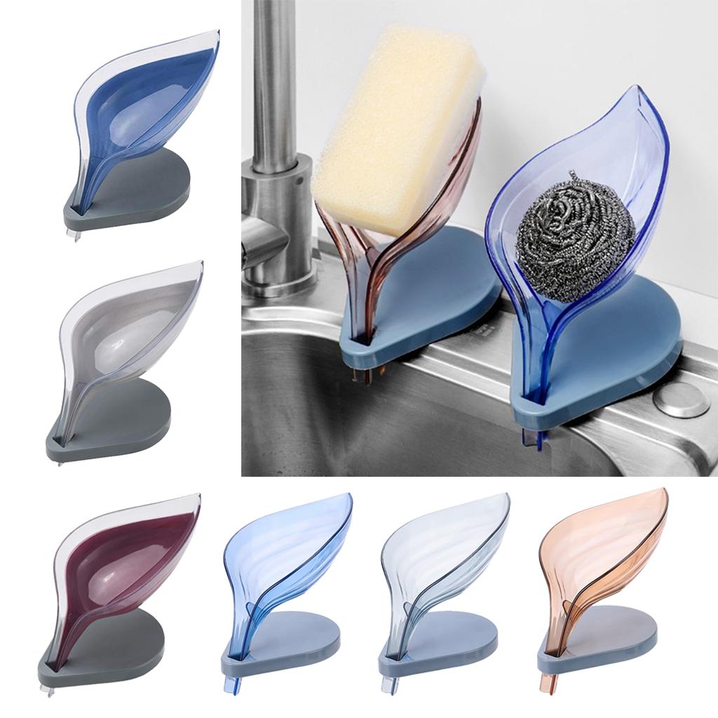 Leaf Shape Soap Box Clear Storage Plate Case Kitchen Sink Supplies Gadgets Dark Blue