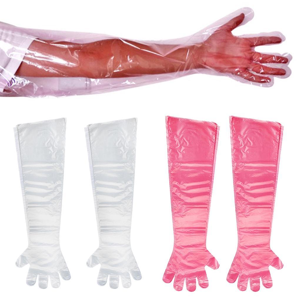 Long Arm Cleaning Working Examination Plastic Gloves 90cm Transparent 50Pcs