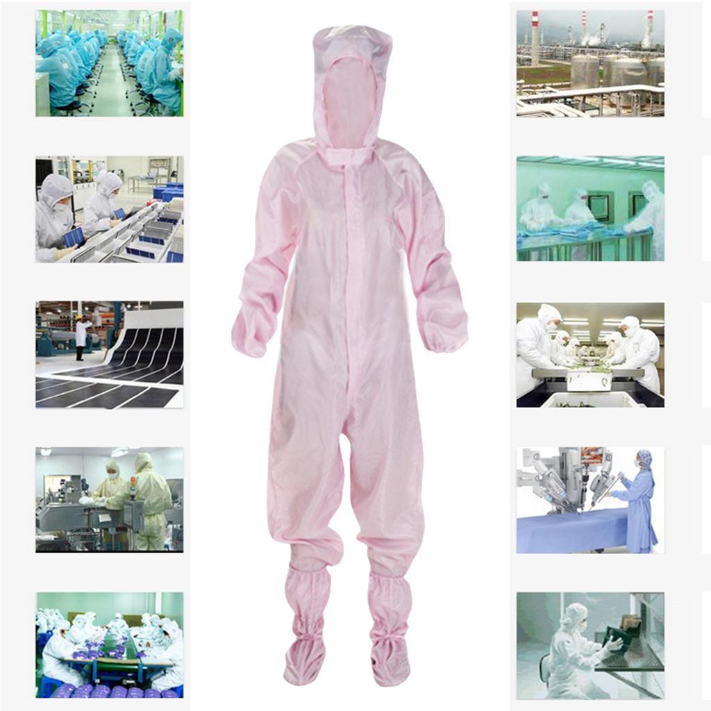 Anti-static Protective Coveralls Suits Clothing with Boots Set Pink 2XL