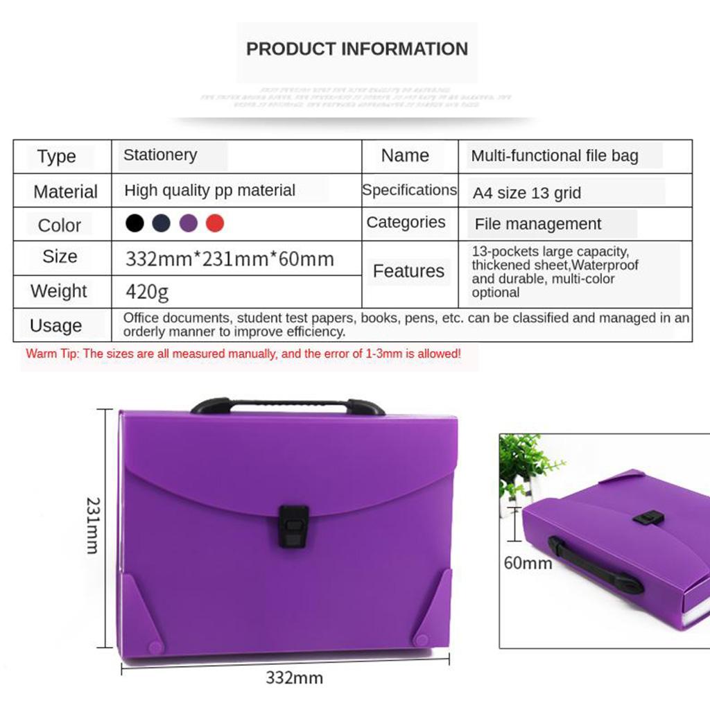 Expanding File Folder Document Storage Bag Filing Letter Organizer Purple