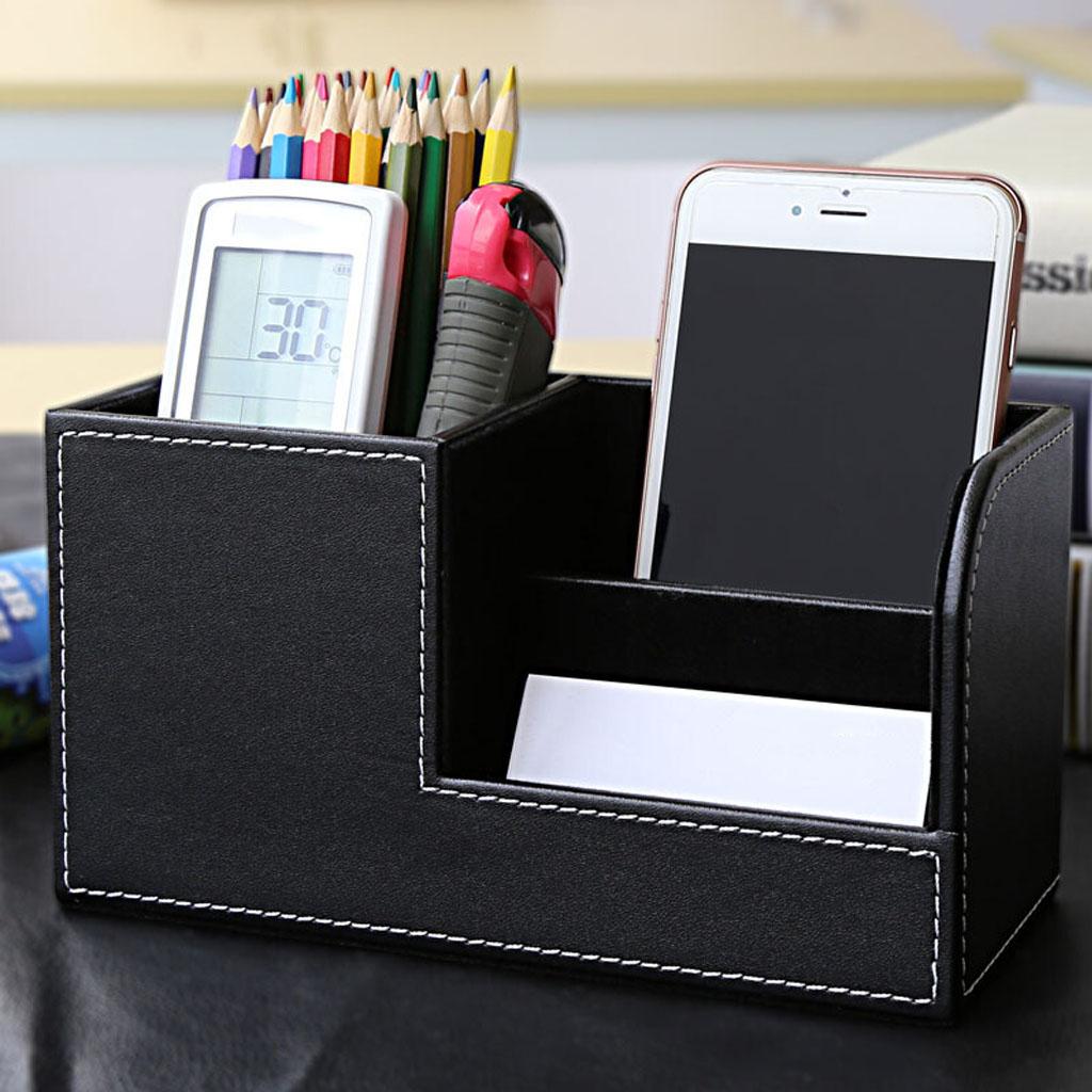 Multi-purpose Desktop Pu Leather storage box Pencils Holder Black