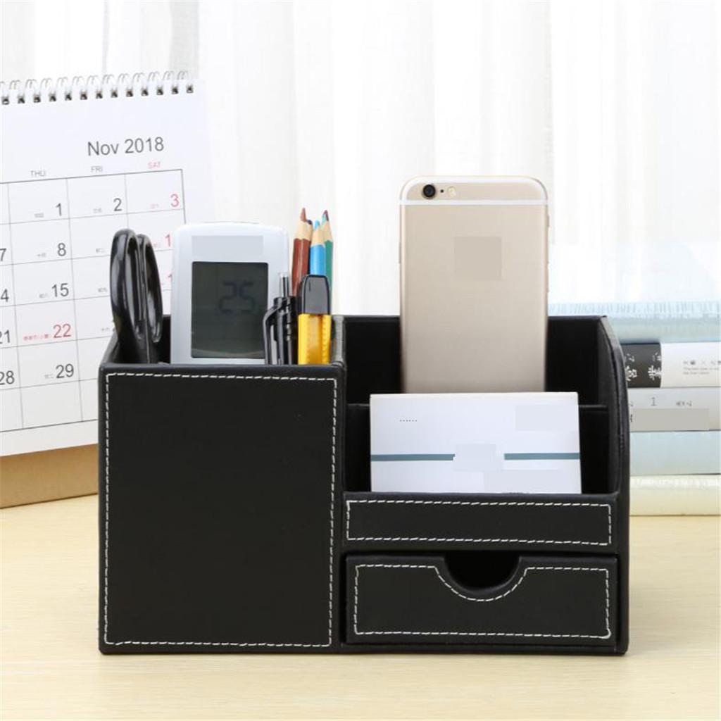 Multifunctional leather pen holder fashion desktop storage box Black